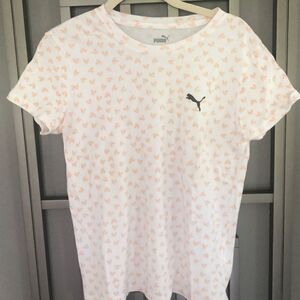 Puma White and pink heart print T-shirt, cotton small
